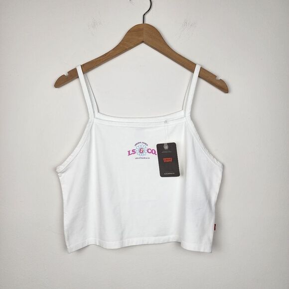 Levis Crop Top Tank Top Floral Graphic Print Stretchy Cream Cotton Size L - Picture 10 of 12